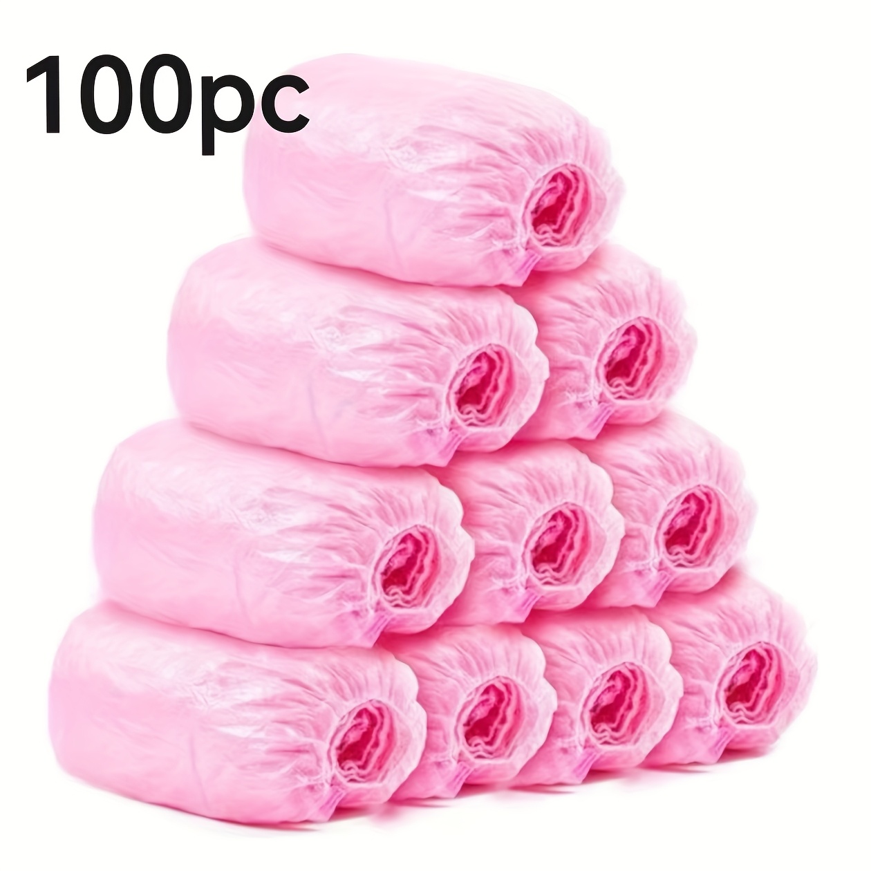 Image of 100pcs Disposable Pink Pe Shoe Covers, Waterproof And Foldable, Easy To Carry - For Travel, Hotel, And Hygiene Protection