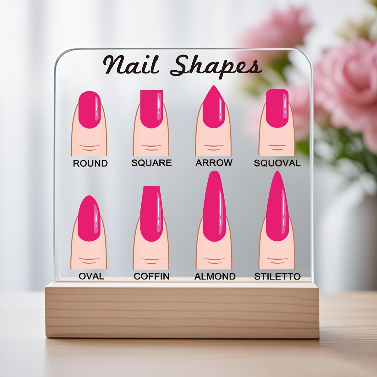 Nailfie Photo Prop - Press-on Nails Show Board - Hot Pink Nail Shapes Display Board - Transparent Acrylic Nails Art Prop - 1pc Nail Shop Decoration - Desktop Nail Art Works - Nails Salon Decor Accessory Gift for Manicurist