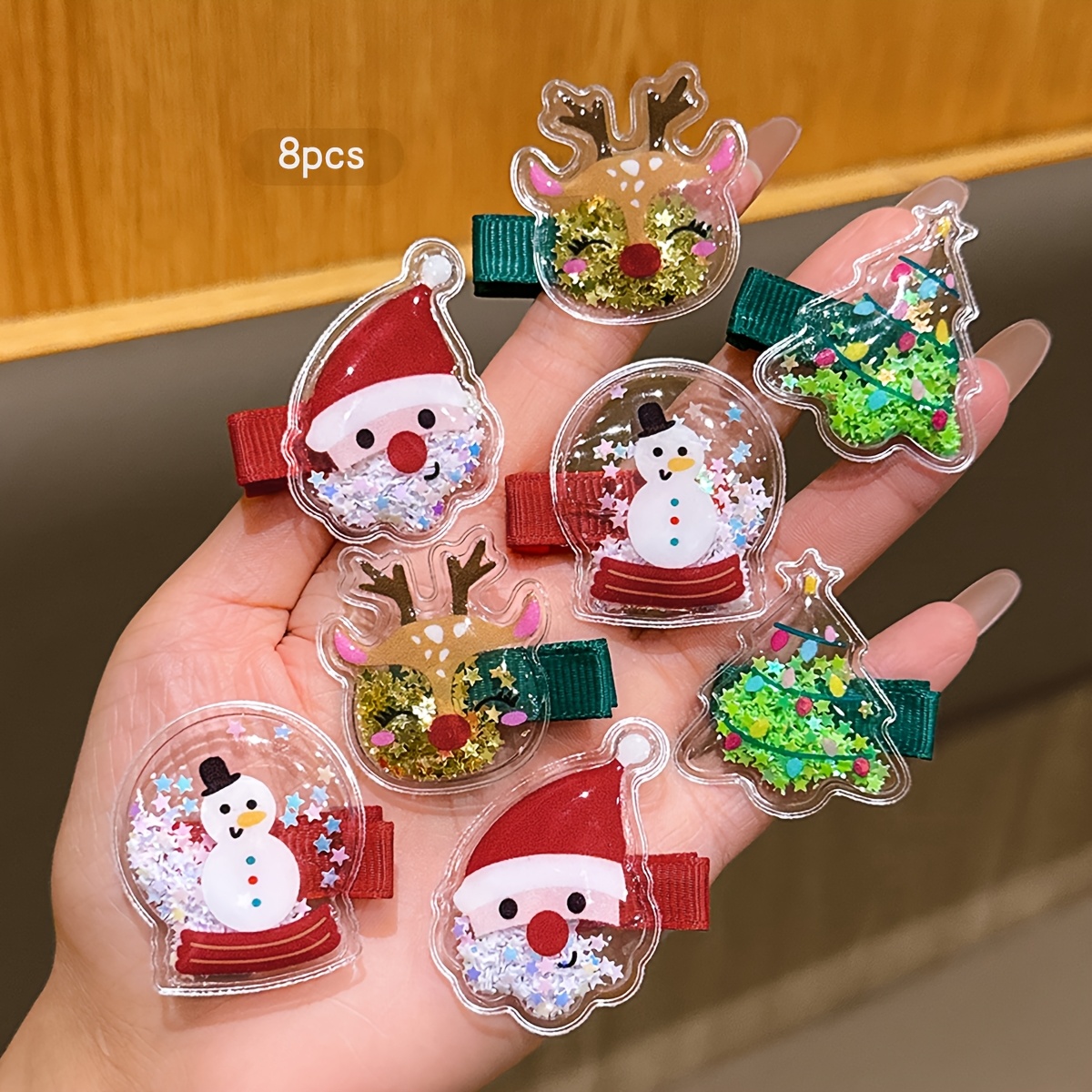 TEMU Lot de 8 pinces à cheveux à sable mouvant, décorations de Noël colorées, styles aléatoires