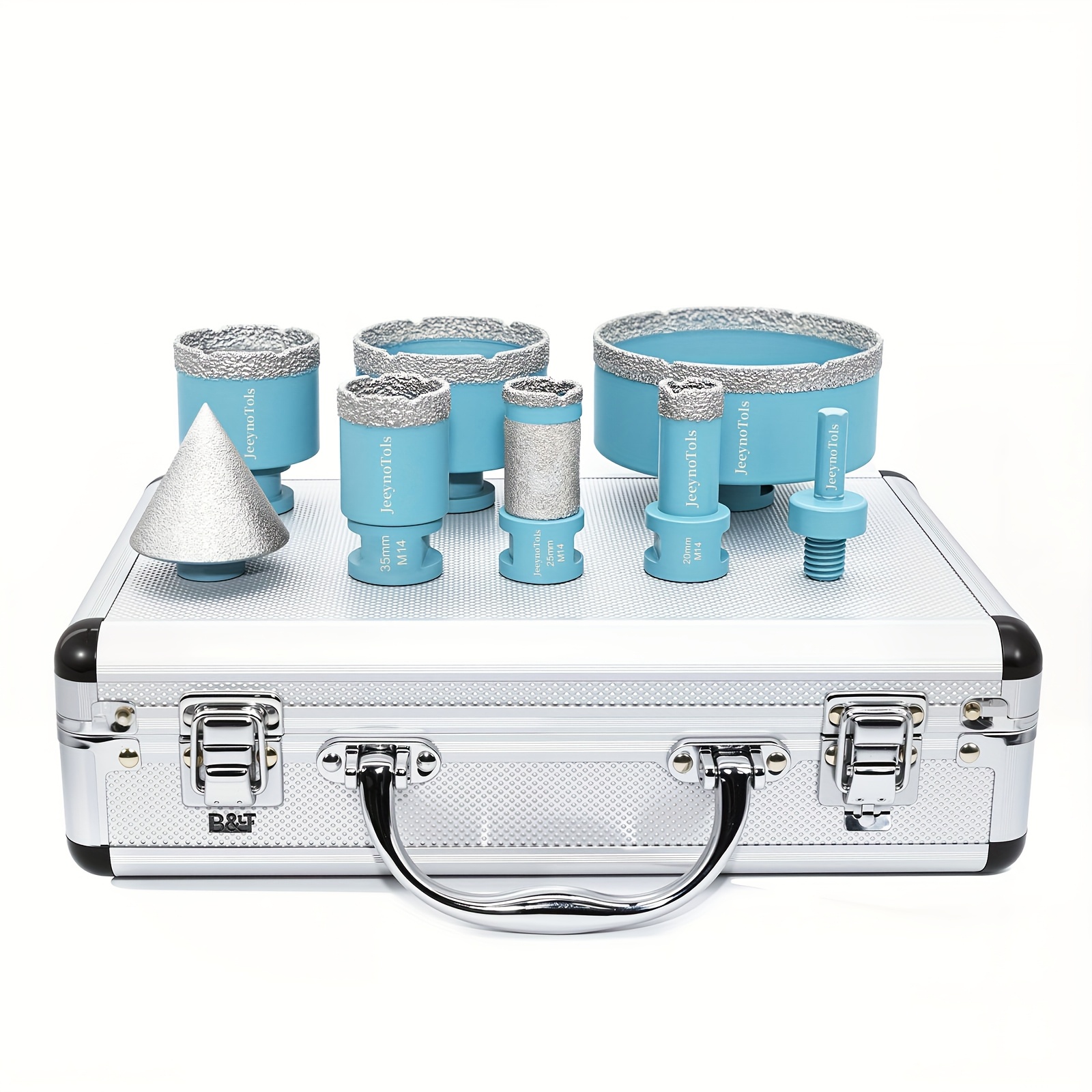 8pcs Diamond Drill Bits Set, 20/35/50/68/100mm Drill Bits & 25mm Drill Milling Bit & 50mm Beveling Chamfer Bit & Hex Adapter, For Ceramic Tile Marble Porcelain With M14 Thread, Diamond Drill Bits