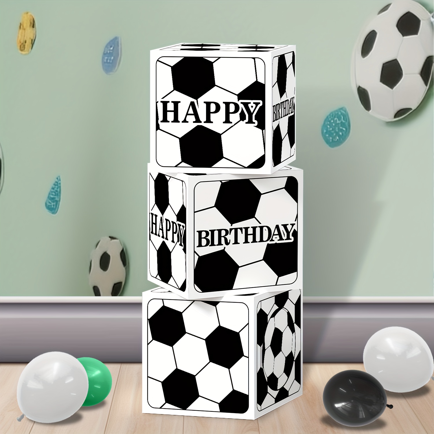 TEMU Lot de 3 boîtes à cartes, boîtes de décoration pour cartes de fête d'anniversaire sur le thème du football, décorations de fête d'anniversaire