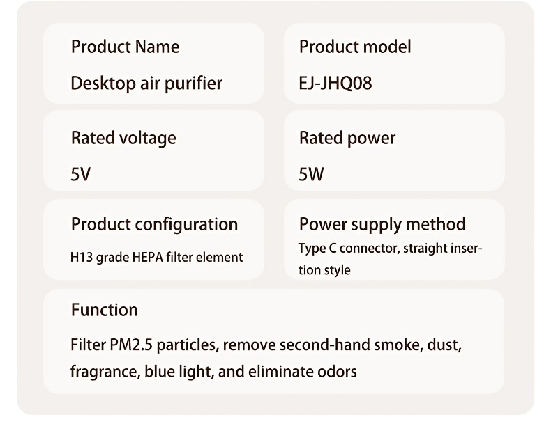 Air Purifier with HEPA Filter, Removes Smoke, Pollen, and Pet Hair, Eliminates Odors, Low Energy Consumption, Suitable for Bedrooms and Offices