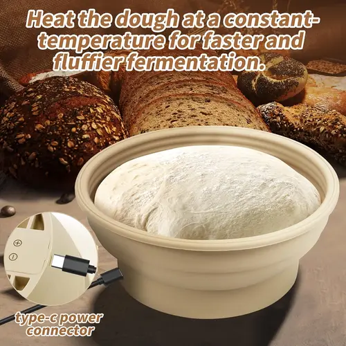 bread proofing basket electric heating sourdough bread baking supplies round 10 inch sourdough starter kit proofing basket for bread baking bread making supplies tools beige grey
