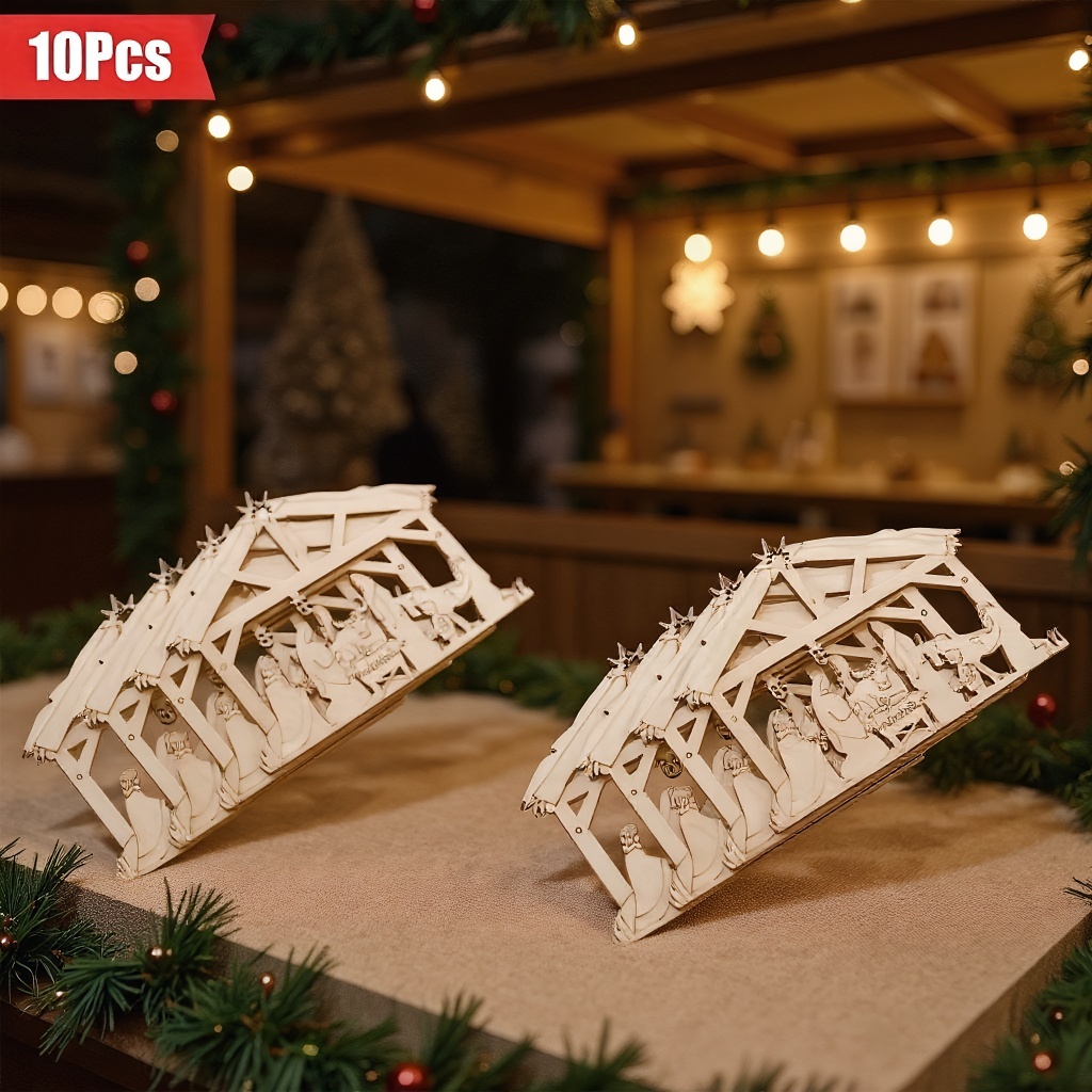 TEMU 10pcs Set Of Wooden Christmas Ornaments, Home Decor With Jesus Pattern, Wooden Christmas Hanging Tags, And Wedding Decorations, Suitable For