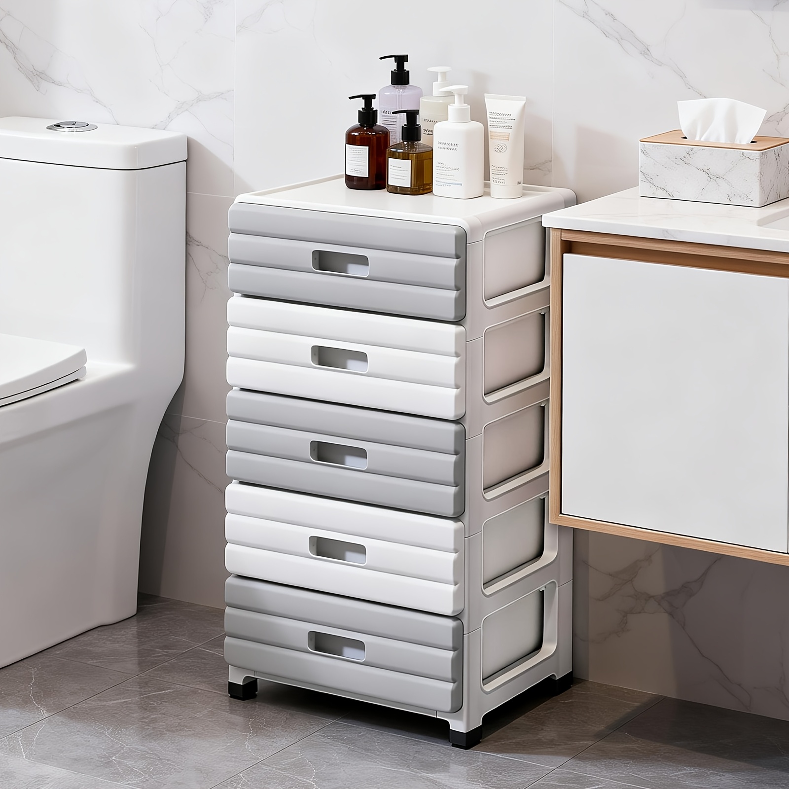 5 Tier Durable Small-sized Drawer Cabinet, Large Storage Space Bedside Table, Space- & Aesthetic Storage Supplies Cabinet, Underwear Organizer For Living Room & Bathroom & Living Room
