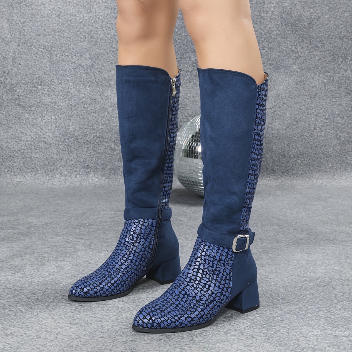Navy Blue Royal Blue Wide Calf Boots Sovereign Suede Boots With
