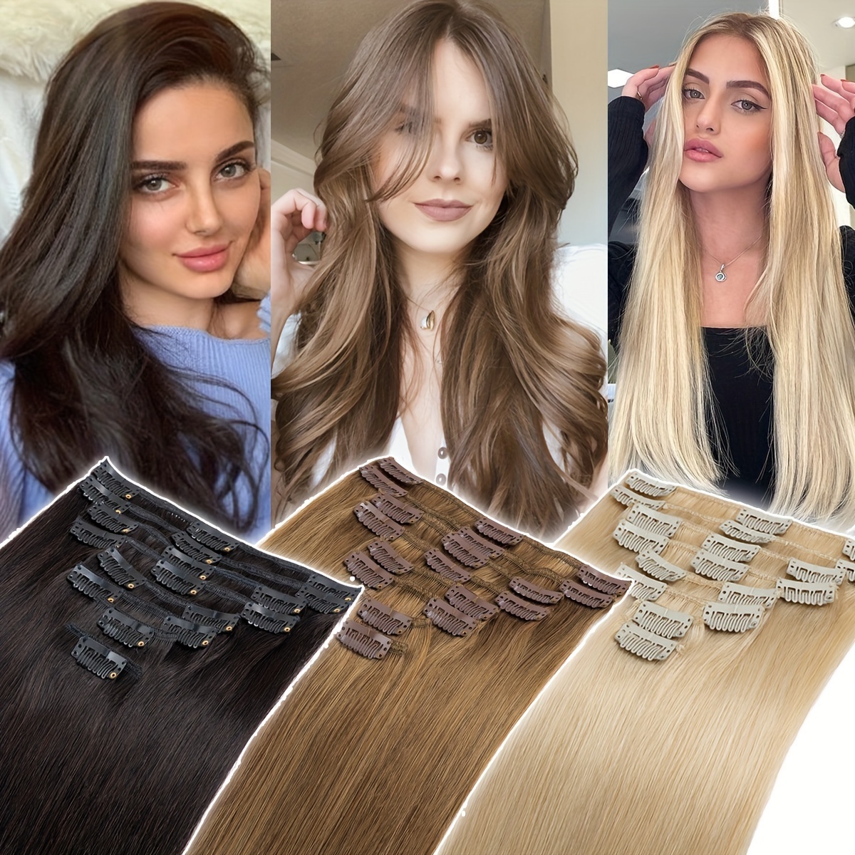 16 24inch clip     human hair extensions 8 pieces   long short standard wefts soft natural hair extensions details 2