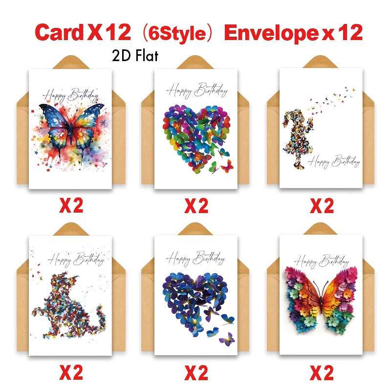 24 Pack 2d Flat Assorted Birthday Greeting Cards With Envelopes, Birthday Note Cards For Colleague
