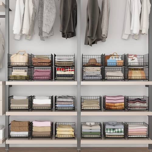 2 tier sliding closet organizer drawer storage shelves stackable metal bins for clothes jeans sweaters space saving wardrobe cupboard storage with smooth sliding drawers durable multi purpose