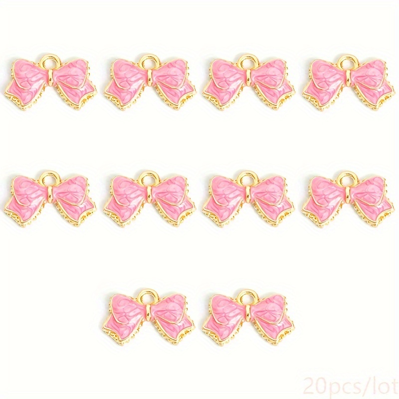 TEMU 20pcs Colorful Bow Tie Enamel Charms - Vibrant Glossy Bows With Golden-tone Edges, Alloy Oil-drip Enamel Pendants For Making, Necklace Bracelet