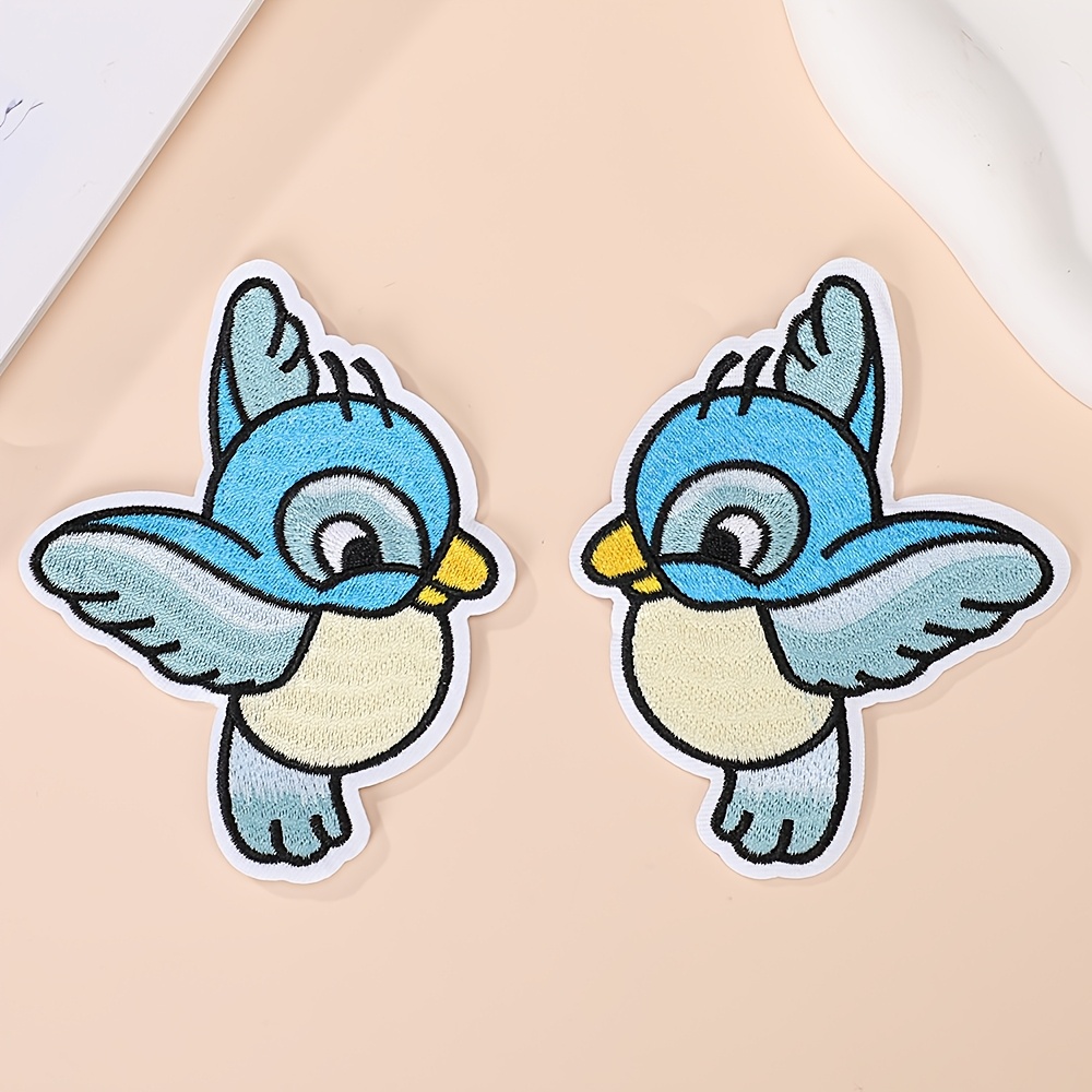 A Pair Of Cute Blue Bird Fabric Patches For Clothing And Bag Decoration