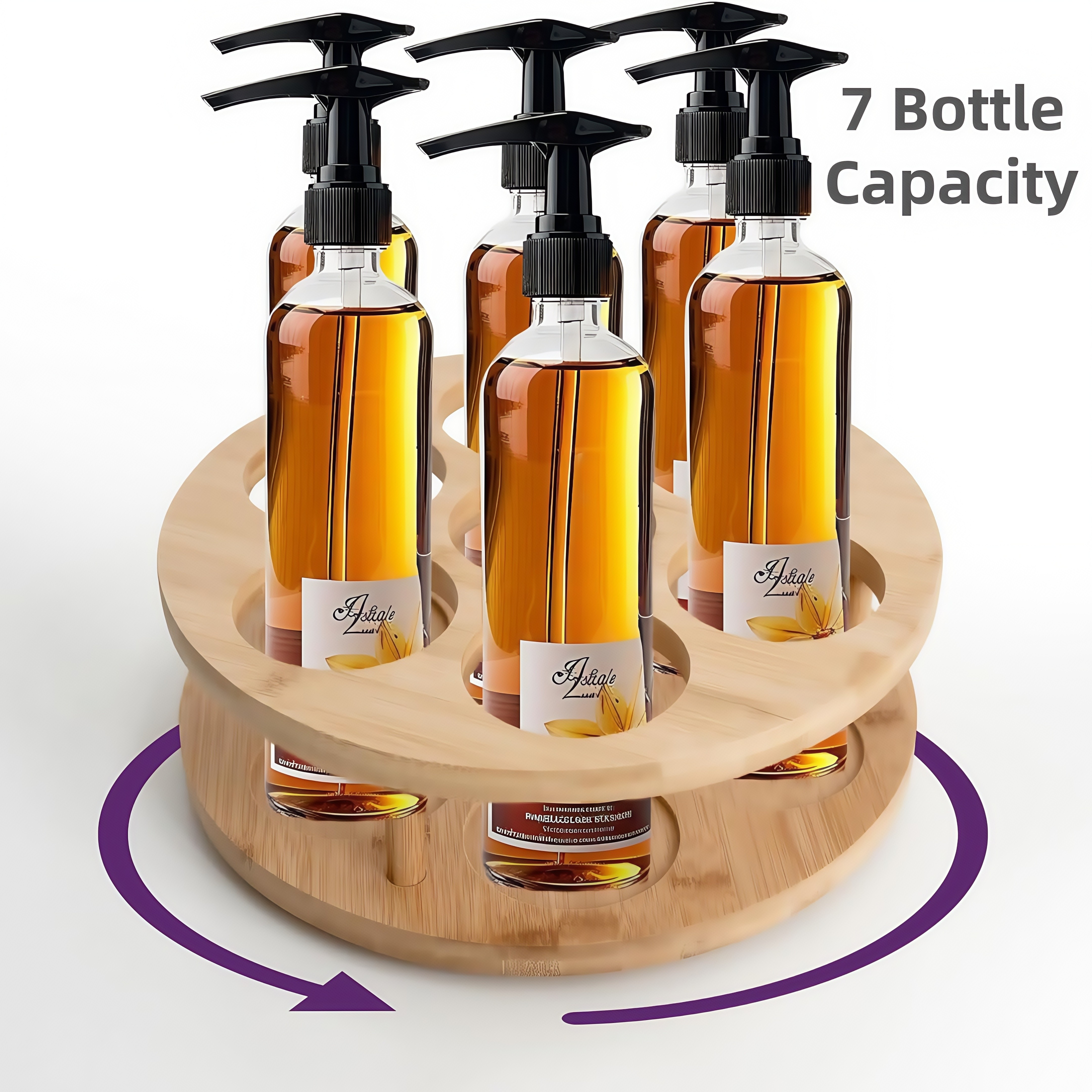 TEMU 7-bottle 360° Rotating Wooden Organizer With Protective Pad - Durable Coffee & Kitchen Syrup Rack For Bar, Living Room & Desktop - Easy Assembly, Tidy Desktop
