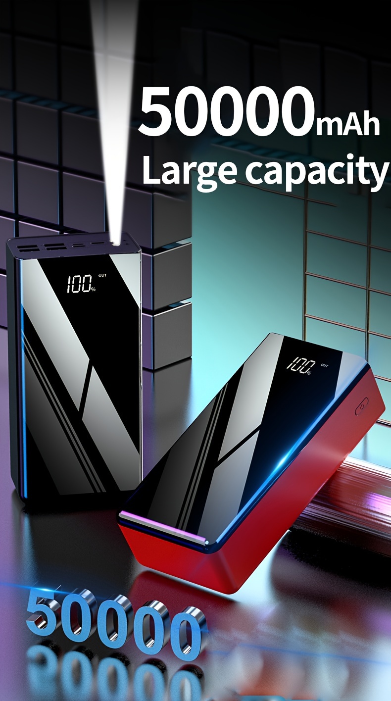50000mAh Large Capacity Mobile Power Bank With Lighting/LED Power Display/multiple Type-C/Micro/USB Ports, Can Quickly Charge Mobile Phones/electronic Products And Other Devices, Portable Emergency Power Supply Device For Outdoor Travel, Gift