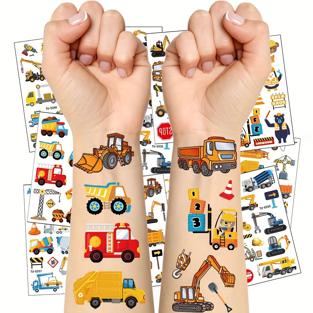 

Cars Construction Decorations, 10pcs/set Of Vehicle Excavator Tattoos Stickers Bulldozer Temporary Party Tattoos Decorations