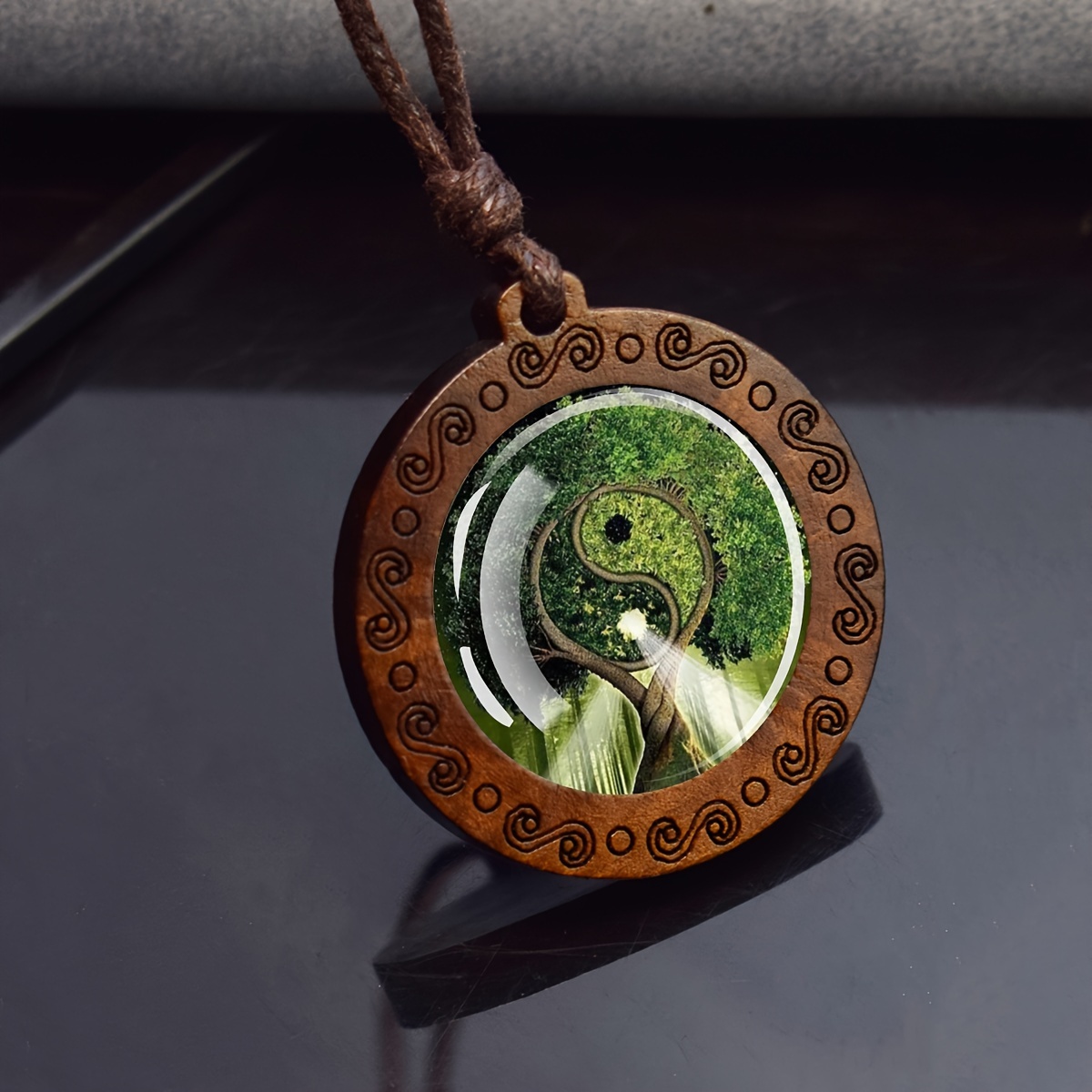 Tree Of Life Necklaces Yin Yang Life Tree Glass Dome Wood Pendant Vintage Adjustable Rope Chain Necklace For Men Women Fashion Jewelry Gift