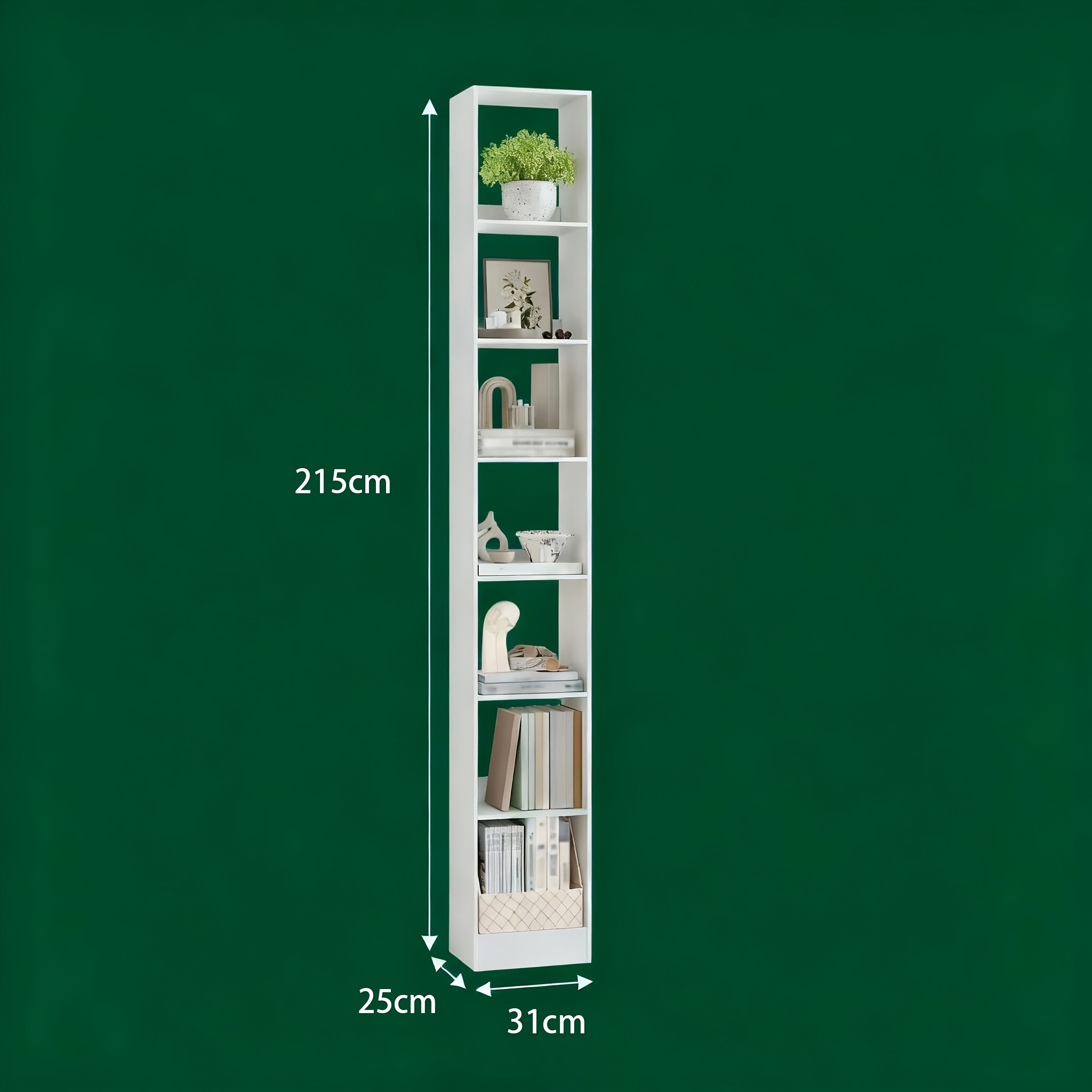 Image of Tall Upright Bookcase, 7-tier Open Shelving, Adjustable Shelves, With Back Panel, Anti-tip Design, For Living Room, Study And Hallway, Narrow Storage Unit, Space-saving