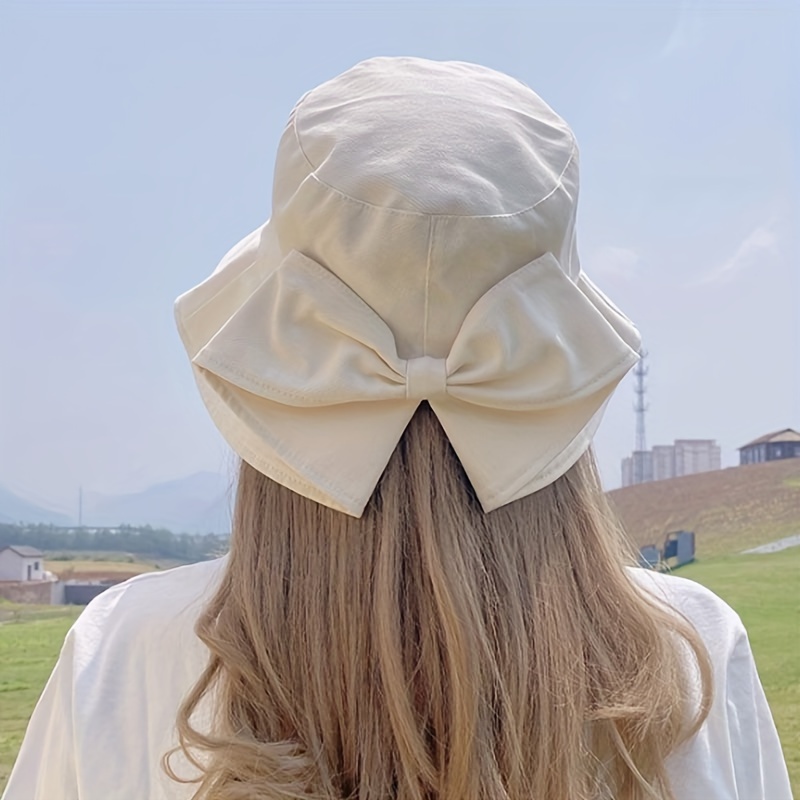 

1pc Women's Fashionable Wide Brim Hat With Bowknot Hats Ideal For Summer Beach & Fishing