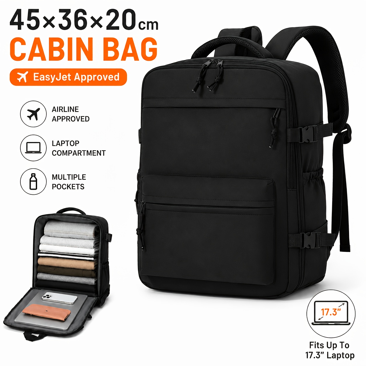 TEMU Mochila de asiento inferior EasyJet con compartimento para portátil y asa de transporte - Bolsa de cabina adecuada para vuelos de EasyJet, para
