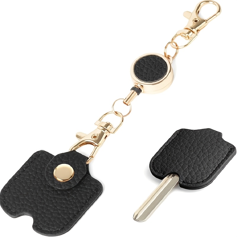 TEMU For Women, Faux Leather Extendable Key Chain 30cm Stretch Length Anti-lost Key Holder With Golden Metal Clasp, Cute Portable Keyring For Keys