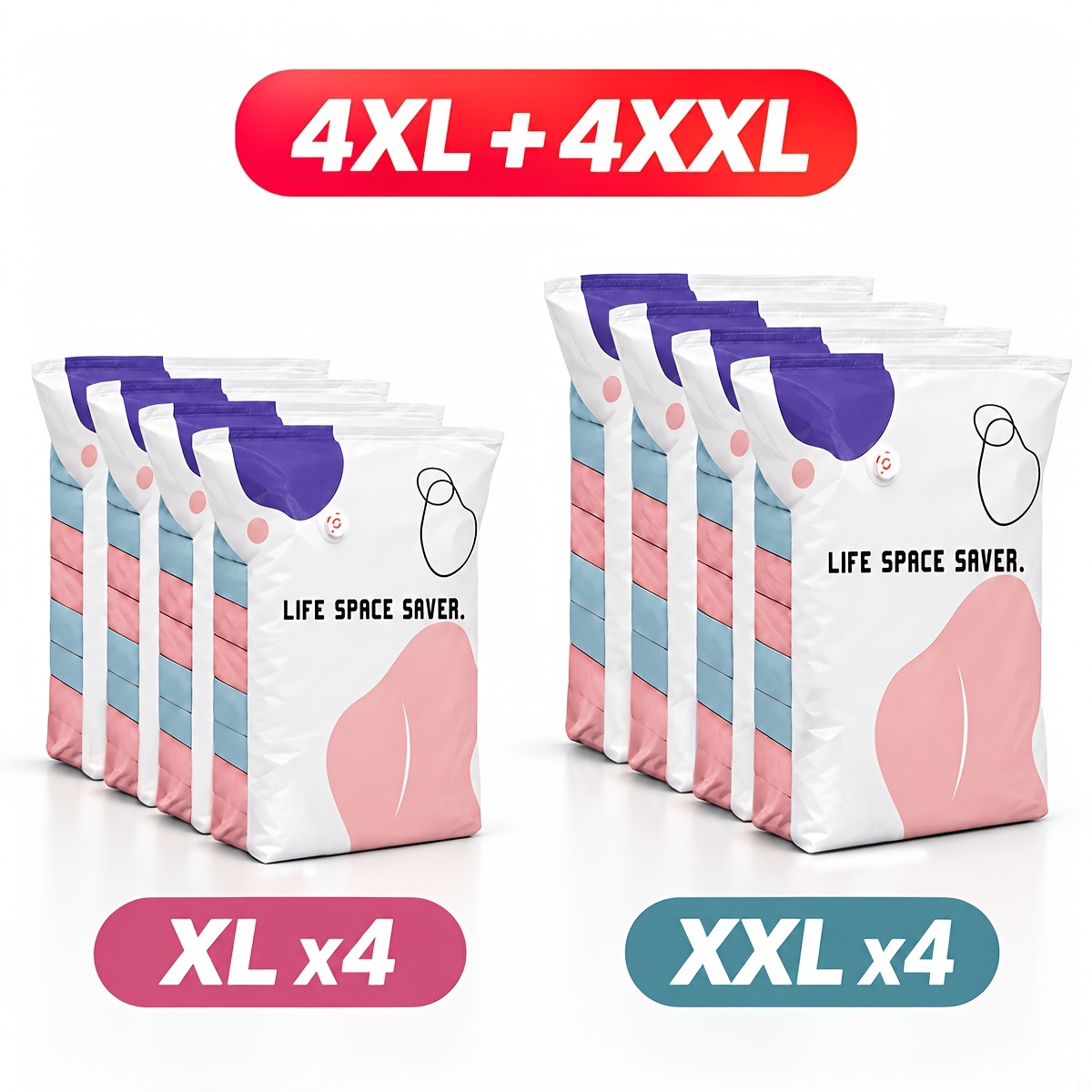 TEMU 8pcs Extra-large Compression Bags, Press-to-seal, Pump-free Heavy-duty Vacuum Bags, Space-saving, Suitable For Clothing, Blankets, Travel,