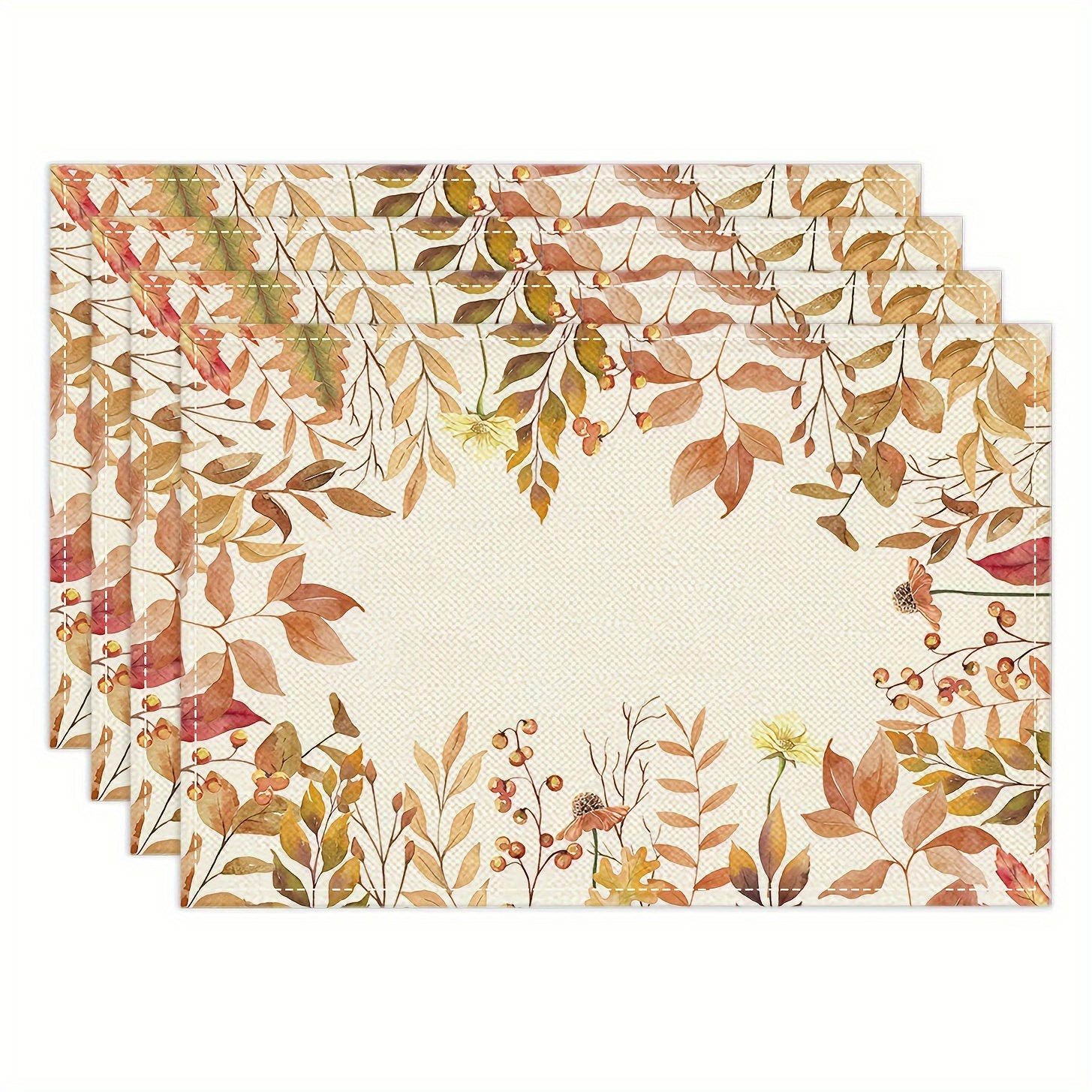 

Autumn Leaves Polyester Placemats Set Of 4 - 12"x18" Woven Square Table Mats, Machine Washable, Heat-resistant, Non-slip For Kitchen Dining And Outdoor Banquets