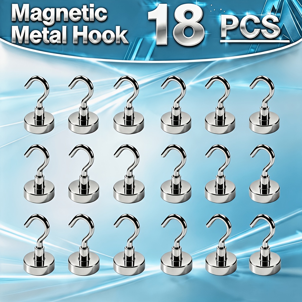 TEMU 32pcs Or 18pcs High-quality Magnetic Metal Hook Set, 17mm Diameter Round Base Classic Firm, Durable, Strong Magnetic Adsorption Does Not Fall;