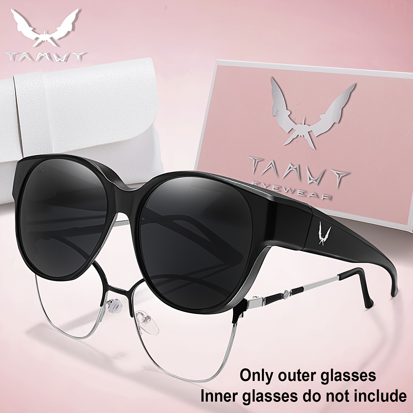 Image of Stylish Round Women's Fashion Glasses That Worn Over Glasses. Unisex, Suitable For Outdoor Driving, Cycling, And Goggles. Protection For Outdoor Cycling, Fishing, And Walking. With A Case As A Gift