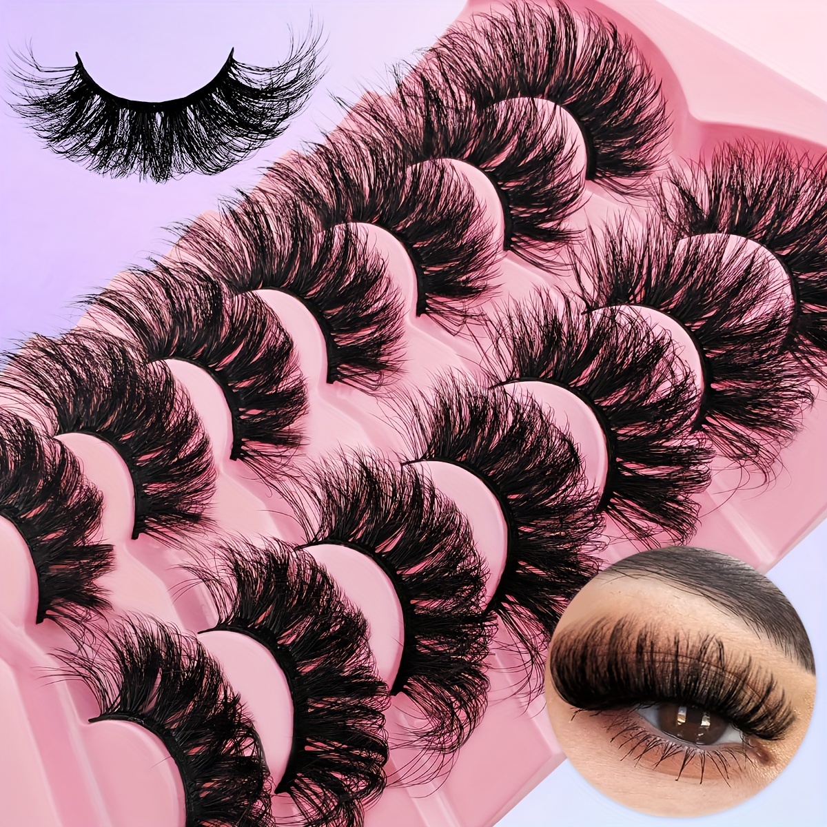 

7 Pair Super Fluffy False Eyelashes With Cat Eye Shape And Natural Look - Perfect For Beginners