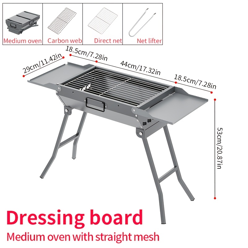 Image of Portable Folding Bbq Grill Set - Medium Size, Thickened Alloy For Outdoor Cooking & Camping