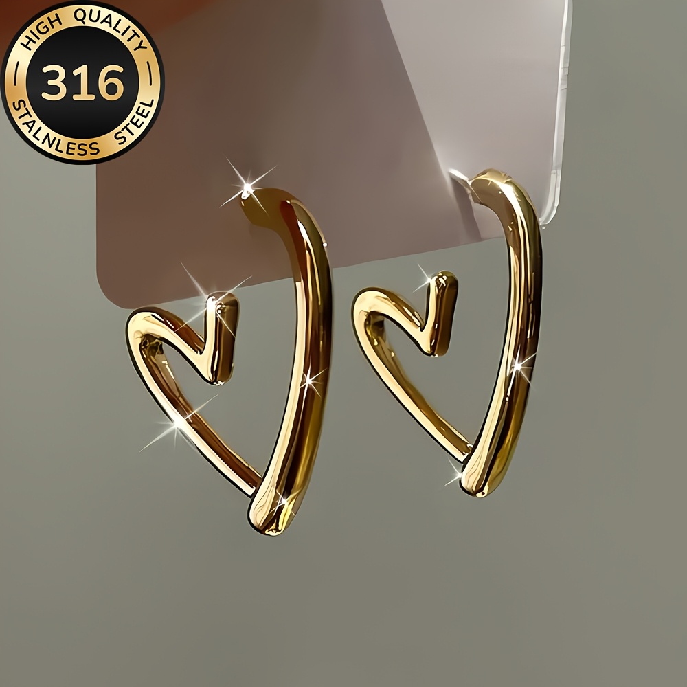 E-shop Hochwertige Edelstahl Hypoallergene Goldene Herzförmige Ohrringe, Farbecht, Einfach und Elegant, Modische Damenohrringe für den oder Partys,