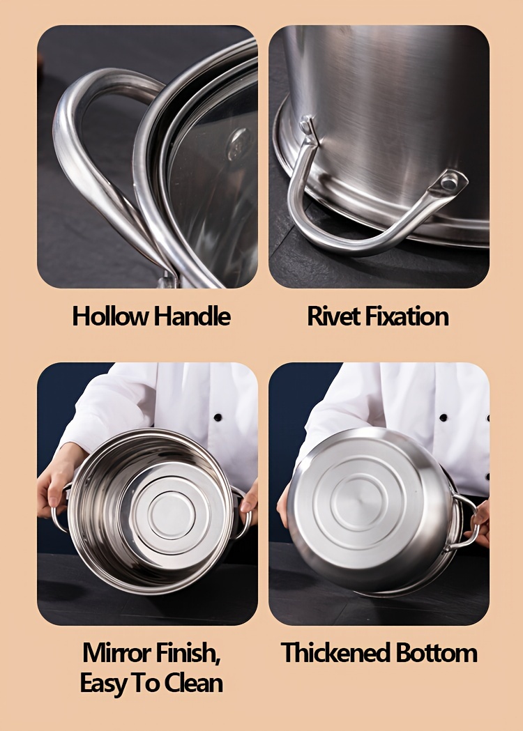 large stainless steel soup pot with glass lid thickened elevated multi functional for   and soups compatible with gas induction cooktops ideal for home and restaurant use details 6