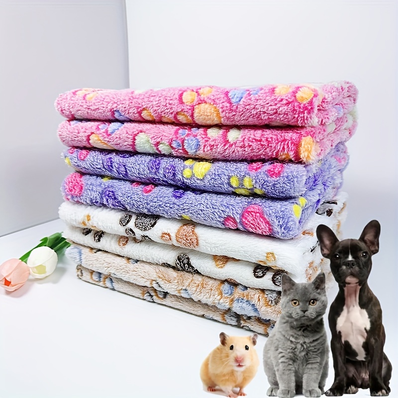 

4-pack Cute Paw Print Soft Fleece Pet Blankets For Small Animals – Guinea Pig, Hamster, Bunny, Kitten & Puppy Bedding Mats – Cozy Polyester Fiber, Four-season Use