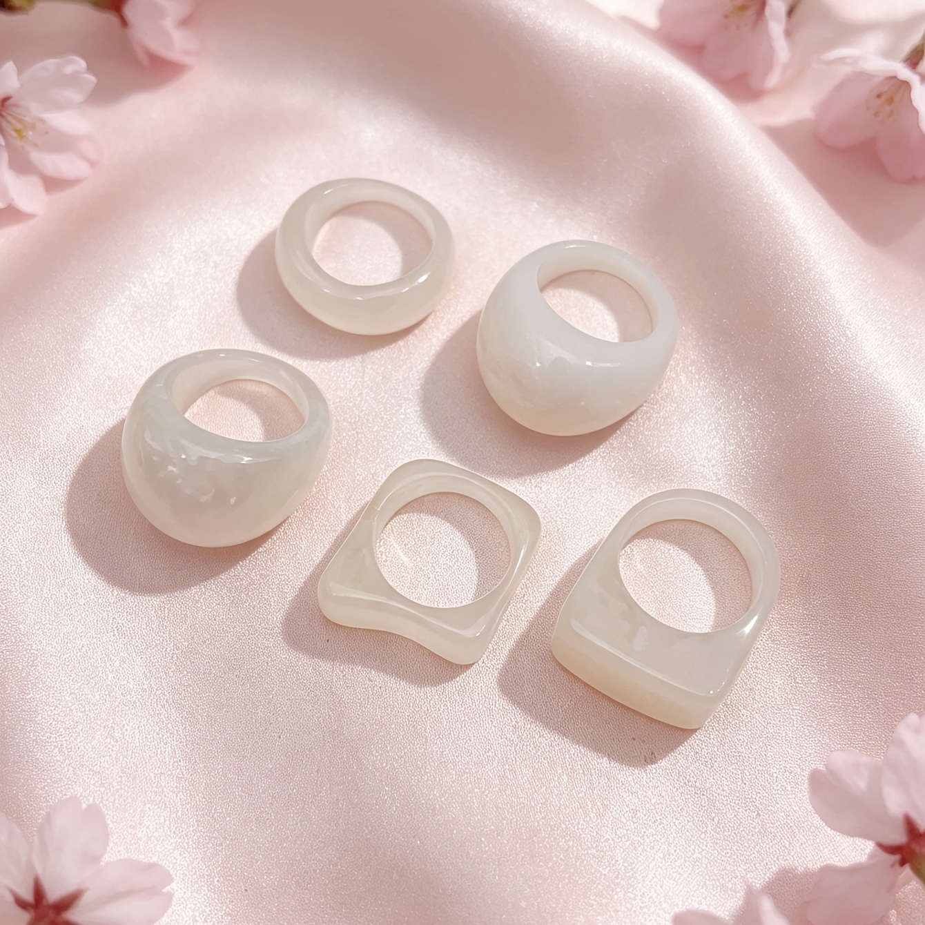5pc Unisex Transparent White Resin Ring Set