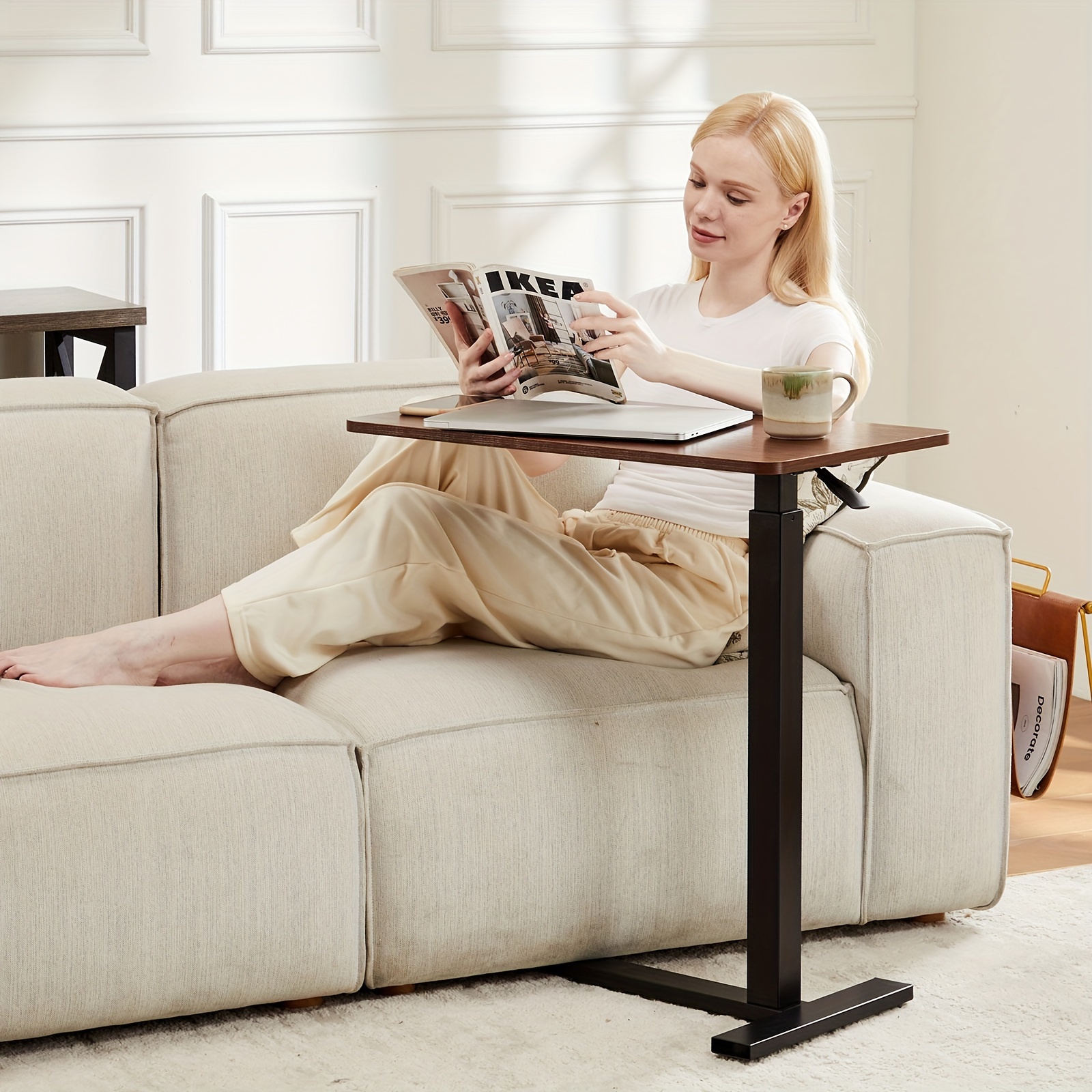 

Adjustable Overbed Bedside Table With Wheels, Hospital & Home Use Bed Table, Rolling Laptop Table, Mobile Standing Desk