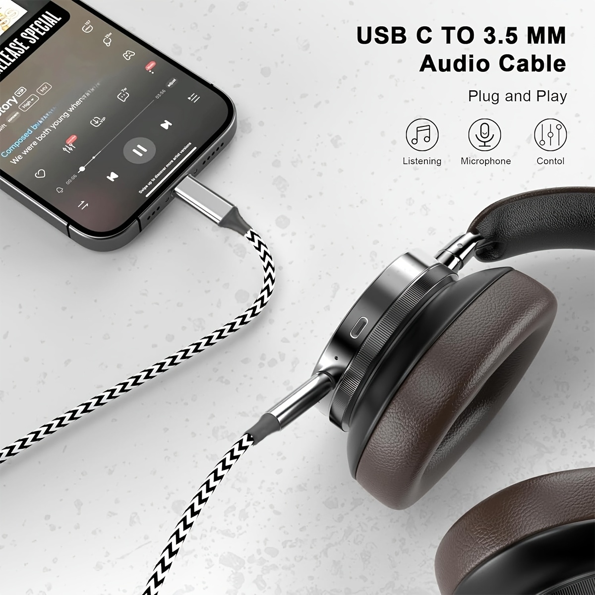 usb c to 3 5mm aux cord for iphone 16 15 pro max nylon braided audio cable for car stereo headphones speakers type c aux adapter compatible with ipad galaxy s24 s23 pixel more easter gifts Product details 0