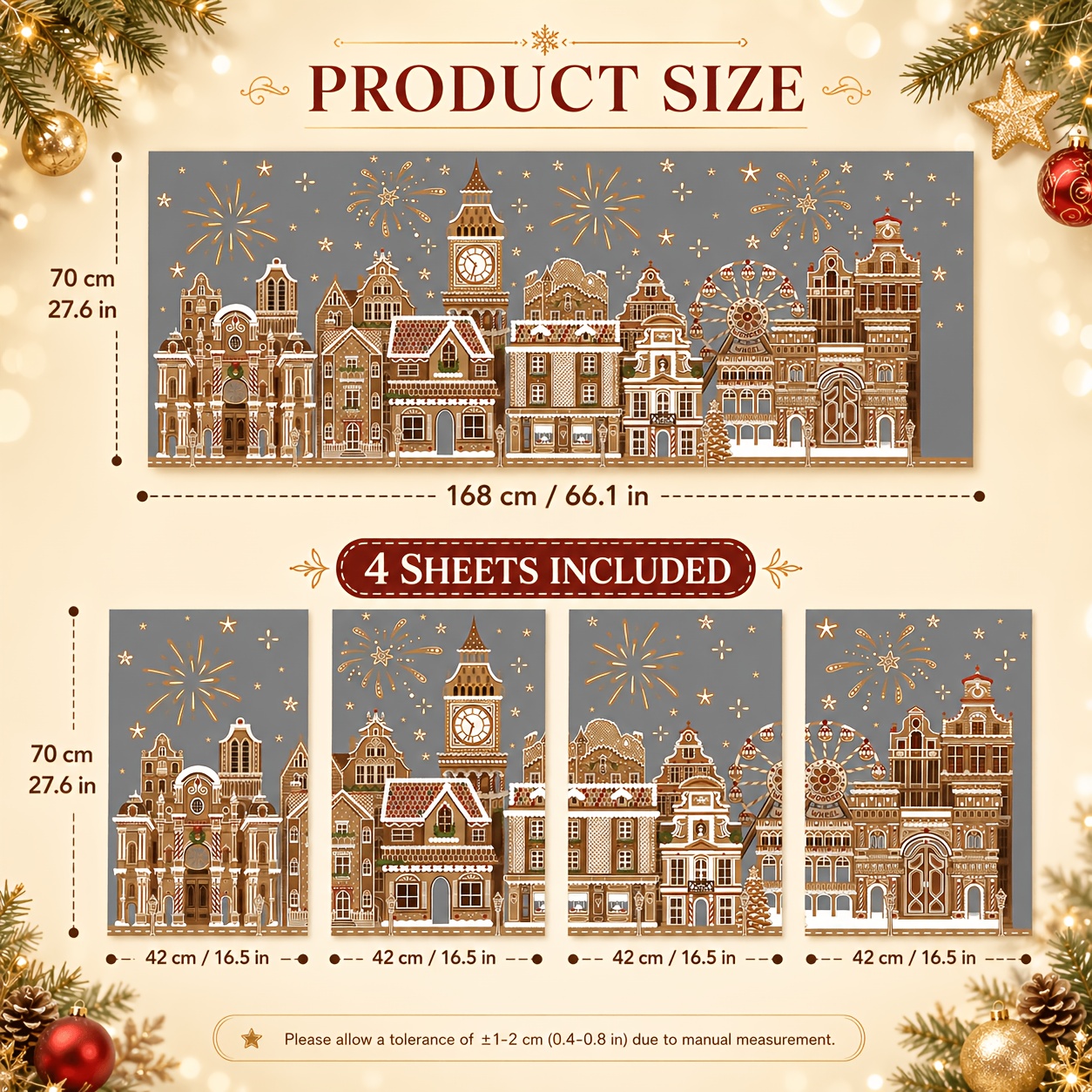 TEMU Christmas Gingerbread House Window Stickers, 4 Sheets Large, 70 X 42 Cm/27.5 X 16.5 Inches, Large Holiday Town Wall Decals, Xmas Window Clings