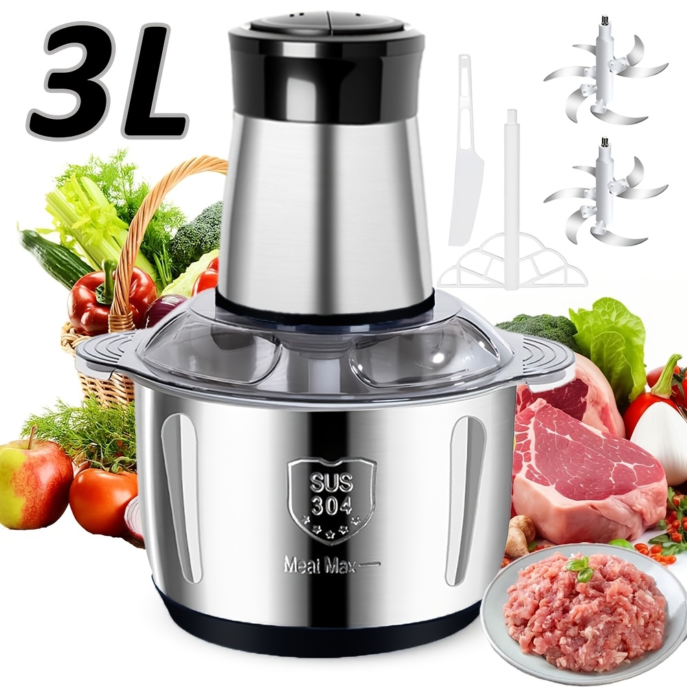 Image of Mini Chopper Electric Food Processors, 2l/3l Vegetable Food Chopper With 2 Speed Settings, 4 Durable Sharp Stainless, For Meat, Vegetables, Fruits, Nuts, Detachable Design (green/black)