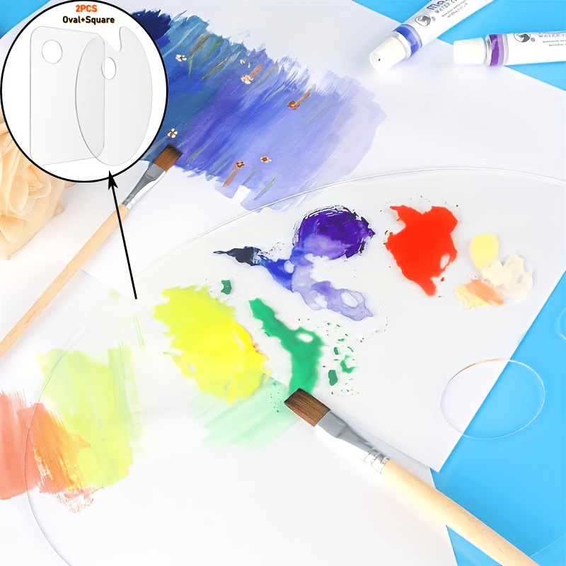 TEMU 2 Transparent Acrylic Paint Palettes With Thumb Holes - Artist Trays, Easy-to-clean Plastic Painting Palettes, Suitable For Oil Paint,