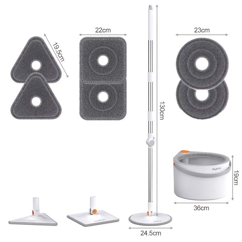 Image of 3in1 Spin Mop And Bucket Set With Sewage 3 Interchangeable Heads (round/square/triangle) And 6 Washable Pads – Efficient For Hardwood Tile Floors In Kitchen, Bathroom, Living Room