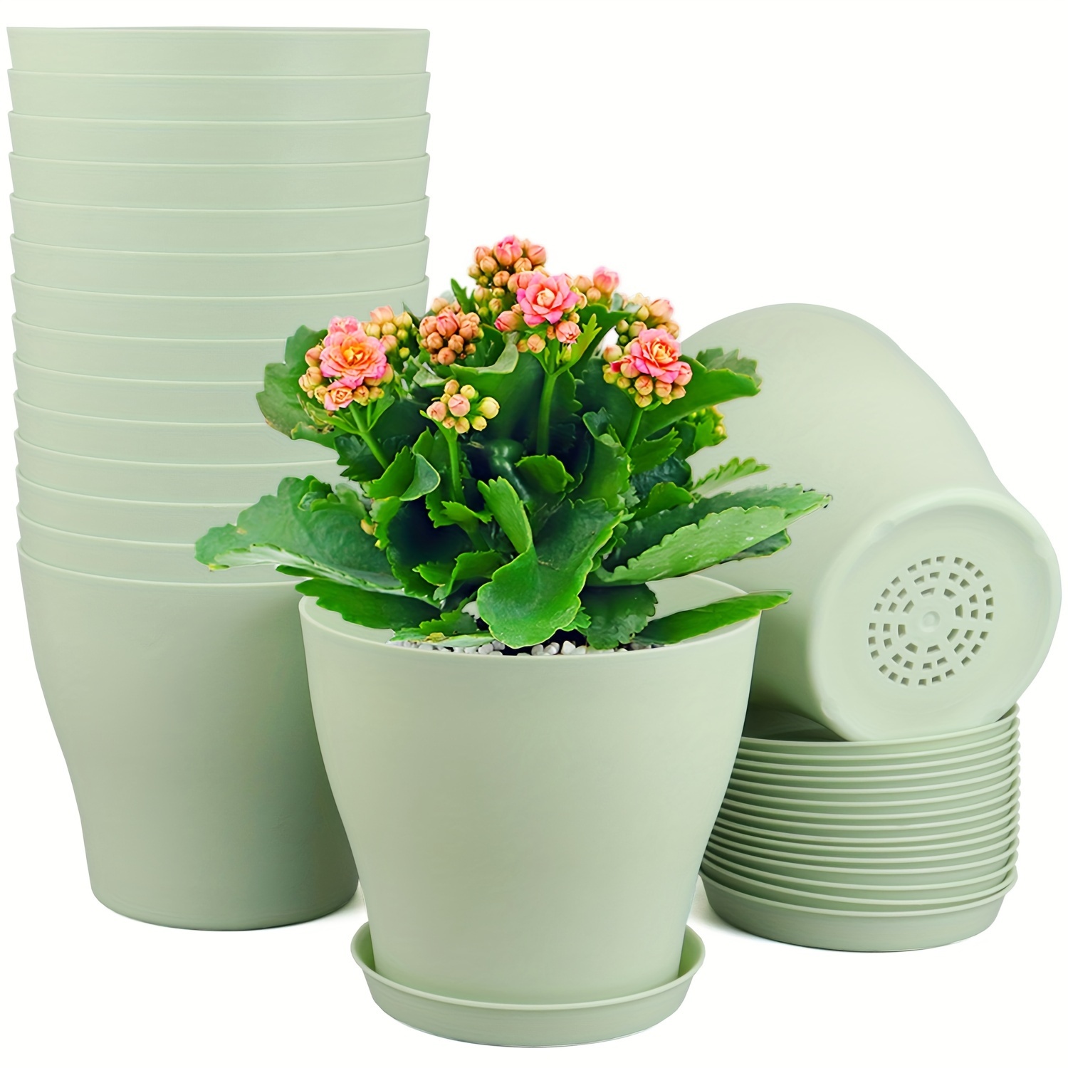 Casual Style Round Plastic Flower Pots Drainage Holes Indoor Temu