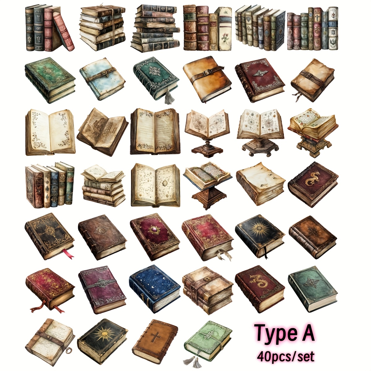 TEMU 40pcs/set Handmade Creative Retro Book Stickers Suitable For Garbage Diary Scrapbook Account Photo Album Stationery Diy Scrapbook Craft Kit