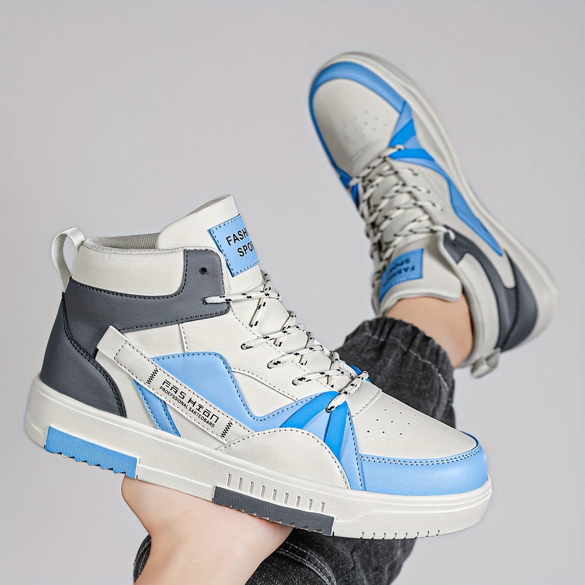 Men's High-Top Running Shoes - Fashion Sports & Outdoor Sneakers with Graphic Letter Print, Stability Pronation, Lightweight, Lace-up Closure, PU Upper, Fabric Inner, EVA Sole - Comfortable for Casual Street Style, Hiking, All Seasons