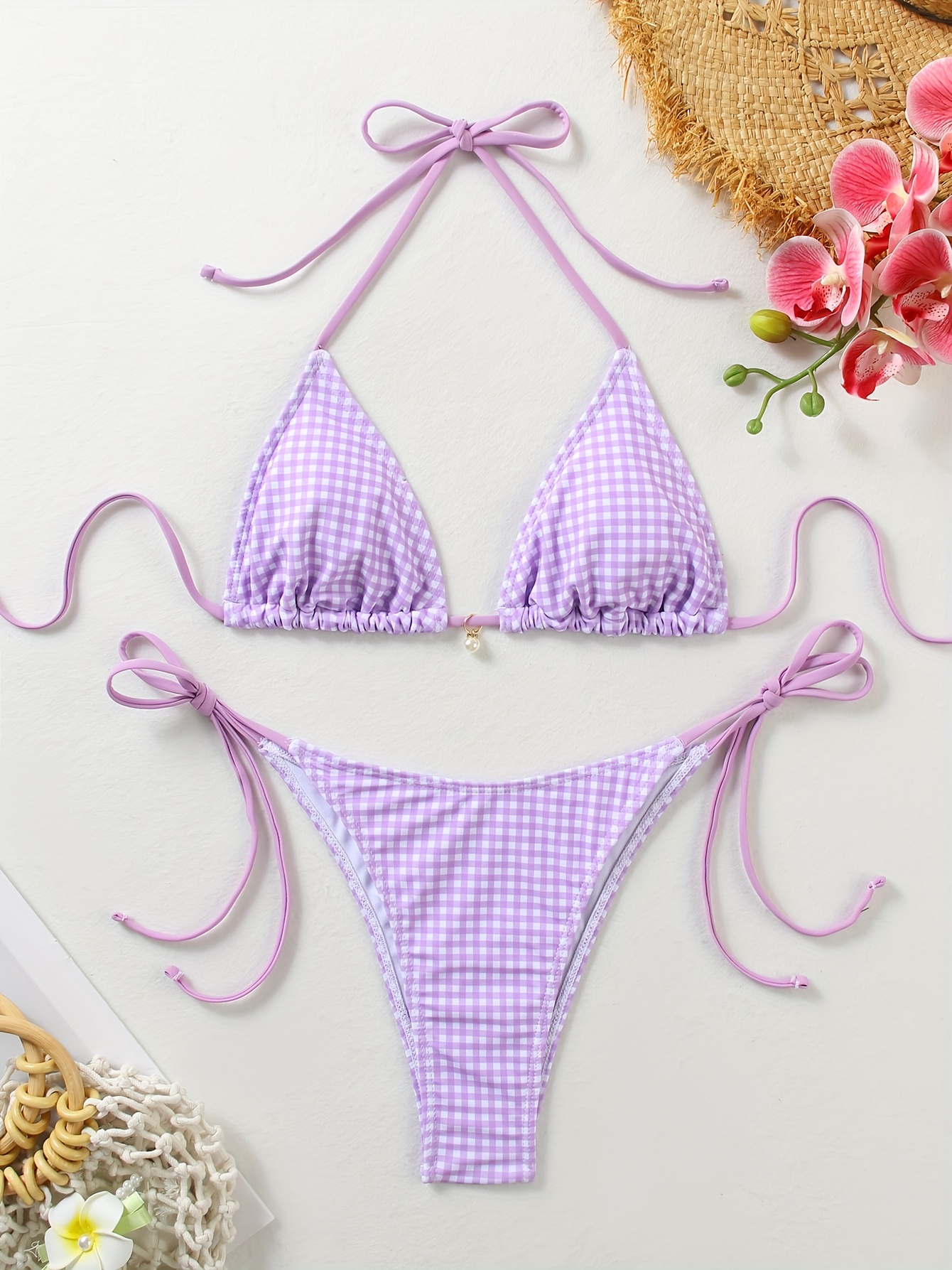 New Multi-Color Bikini 2024 Summer Tie-Up Halter Neck Sexy Triangle Swimsuit for Women