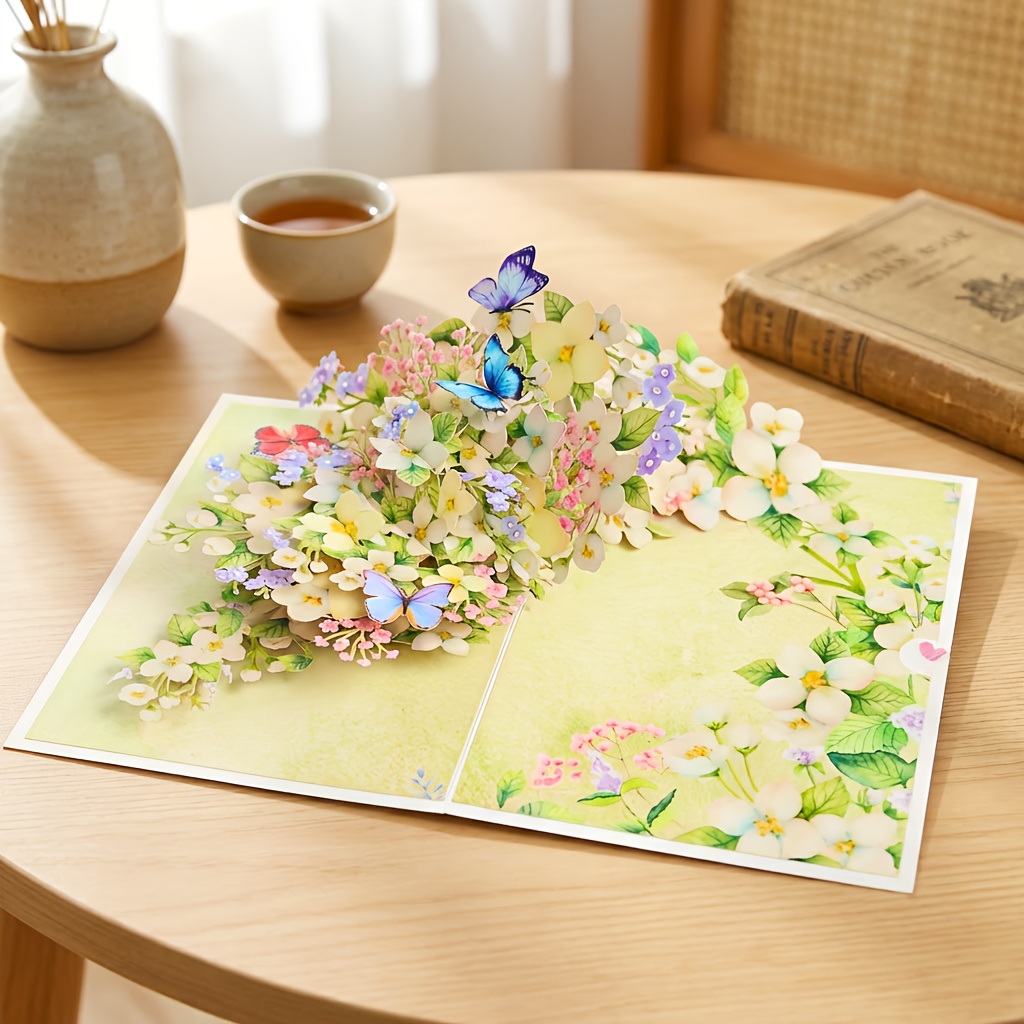 E-shop faltbare tragbare 3D-Pop-up-Grußkarte mit Birnenblüten, Schmetterlingstanz blühenden Blumen, universelle Segenskarte für Geburtstage /