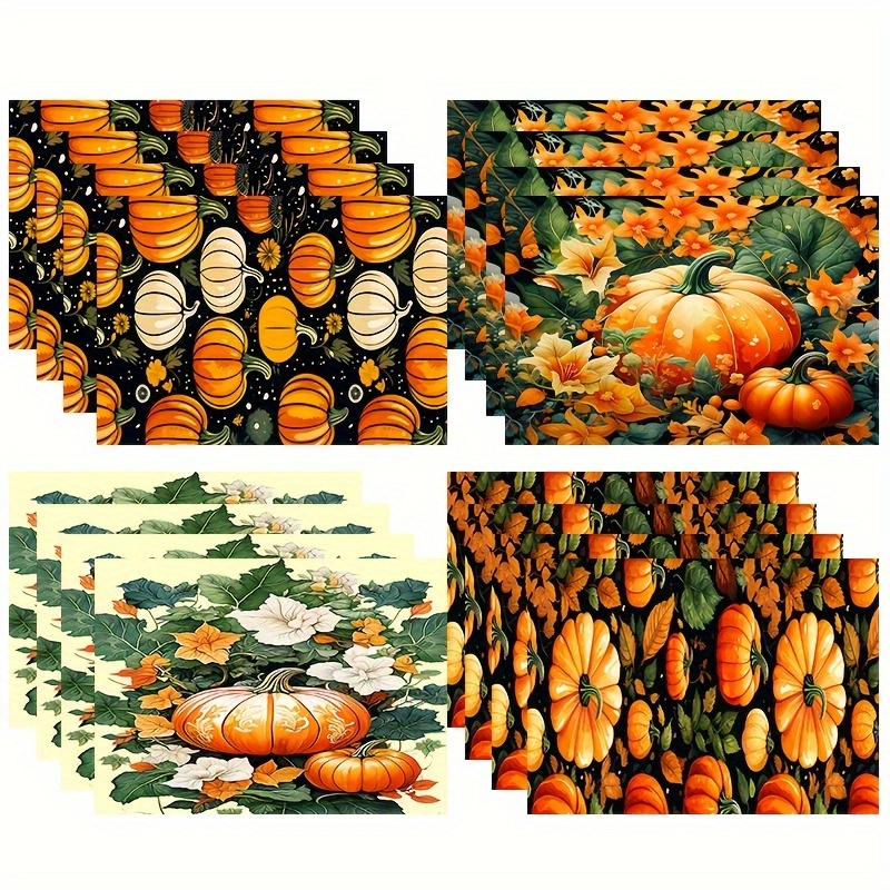 

cozy Fall" 4-piece Set Autumn Harvest Placemats - Pumpkin & Maple Leaf Design, Polyester, Machine Washable, Perfect For Thanksgiving & Halloween Dining Decor