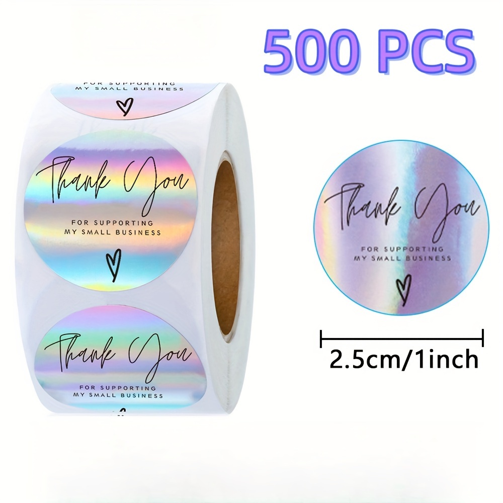 

500 Pcs Rainbow Holographic Thank You Stickers - Perfect For Supporting Small Businesses - 2.5cm/1inch