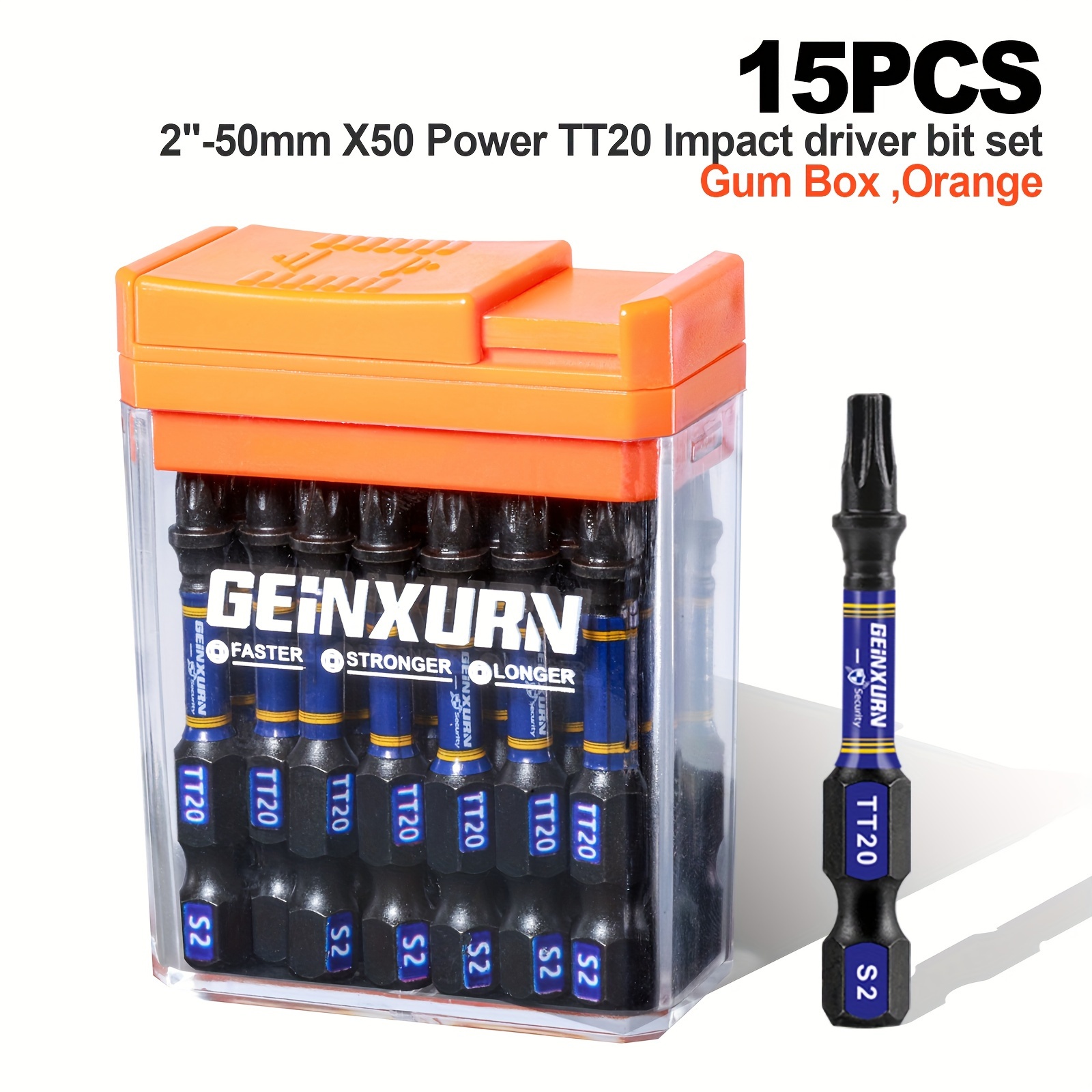 15pcs 2"-50mm X50 Star Impact Screwdriver Bit Set, Gum Box