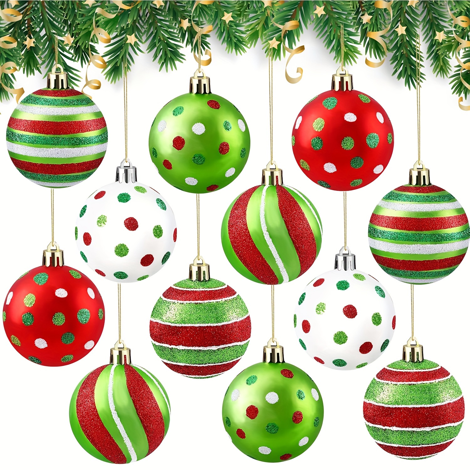 

12-pack Christmas Balls Ornaments, 2.36inch Polka Dot Hanging Balls, Glittering And White Plastic, Tree Decorations For Home Indoor Holiday Party