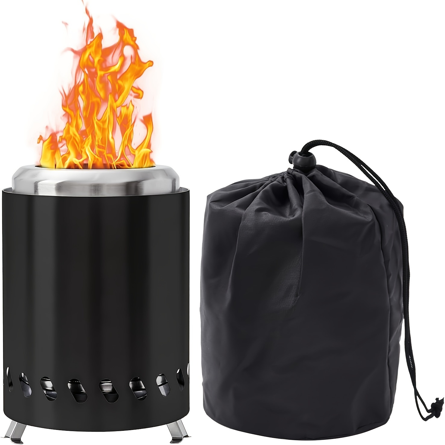 

Portable Fire Pit, Smokeless Fireplace Desktop, Small Fire Pits In Urban And Areas, Stainless Steel, Fueled By Particles Or Wood, With Handbag