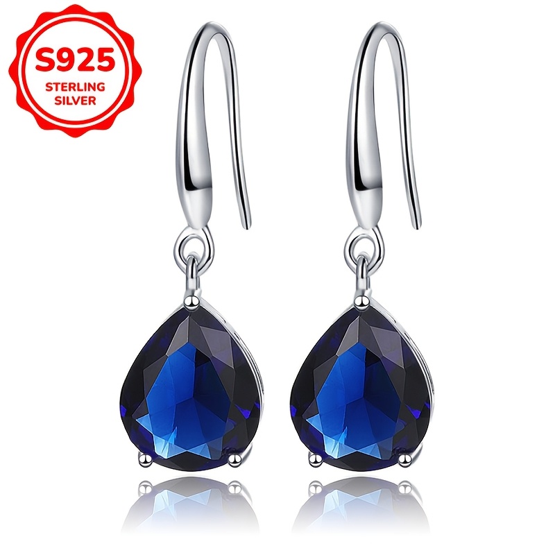 TEMU [3.5g Elegant Silver Earrings Drop] 1 Pair Elegant 925 With Blue Synthetic Synthetic Zirconia, December Birthstone, , Lightweight 3.5g, Perfect